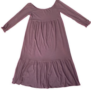 Carry Maternity Prairie Farmhouse Midi Dress Ruffle Hem Stretch Canada Mauve